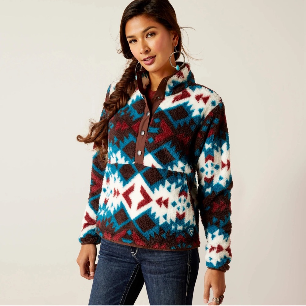 Ariat Blue and Red Patterned Fleece